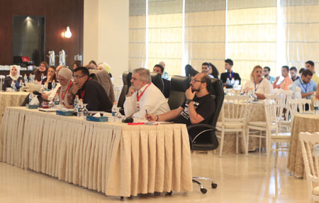 Members of a jury panel attend a seminar in Amman on Sunday to view innovations by women entrepreneurs and award funding to some of the projects (Photo courtesy of Applied Scientific Research Fund)